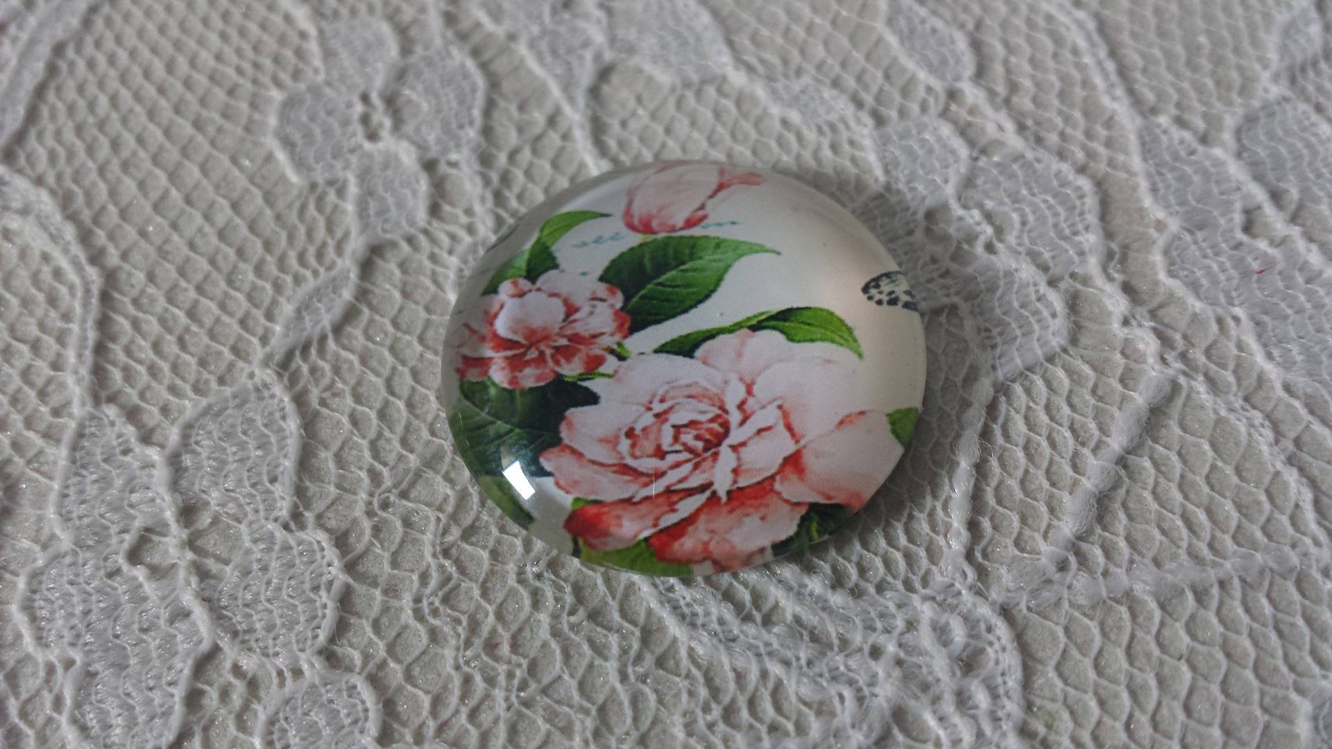 cabochão de vidro redondo 20mm flor 01-009 