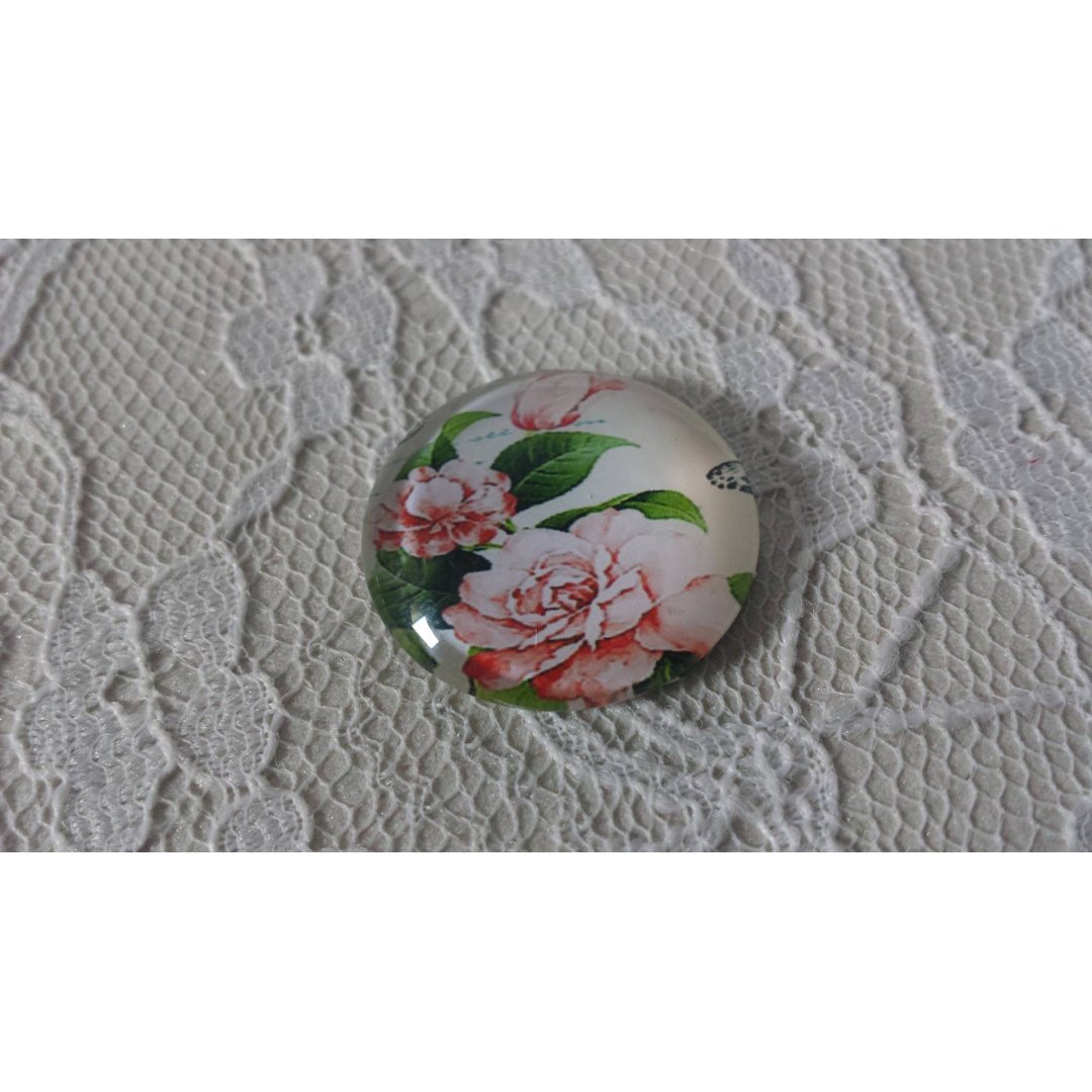 cabochão de vidro redondo 20mm flor 01-009 