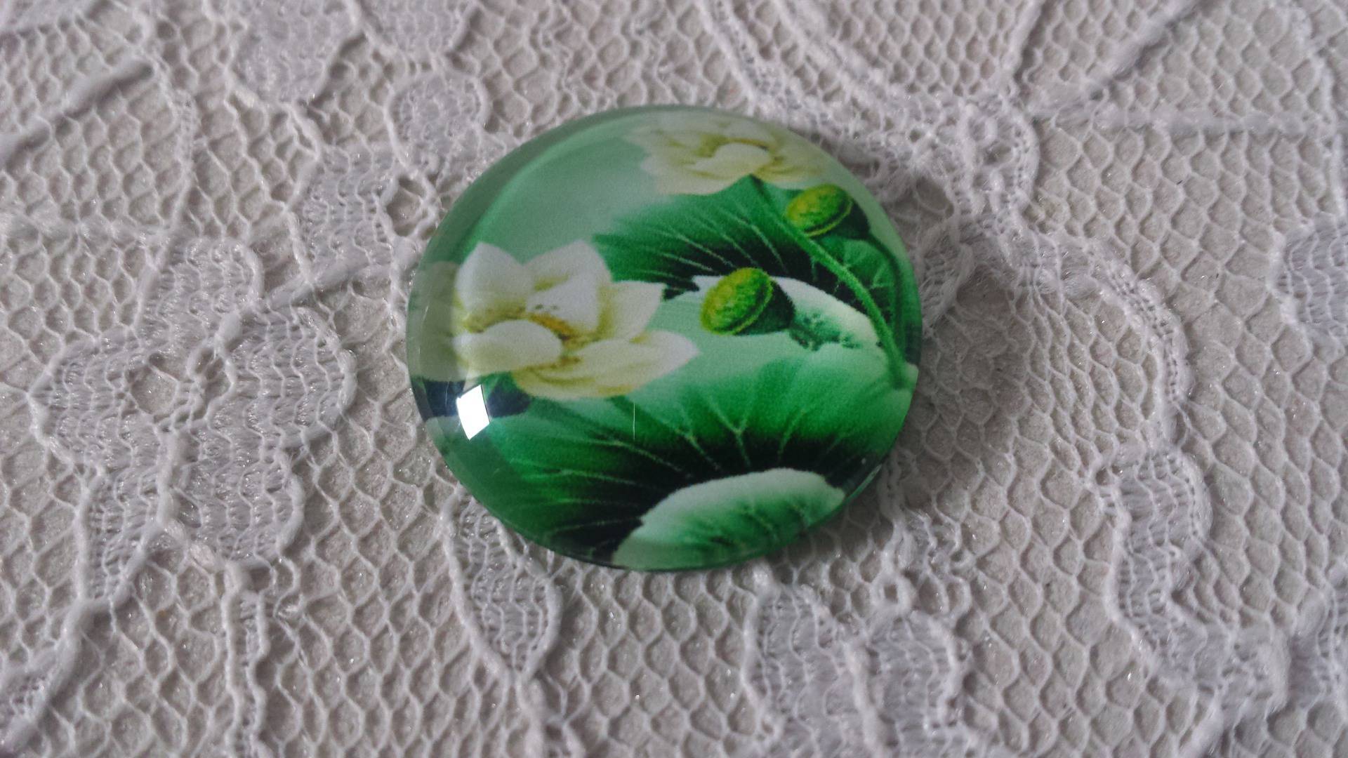 cabochão de vidro redondo 20mm flor 01-008 