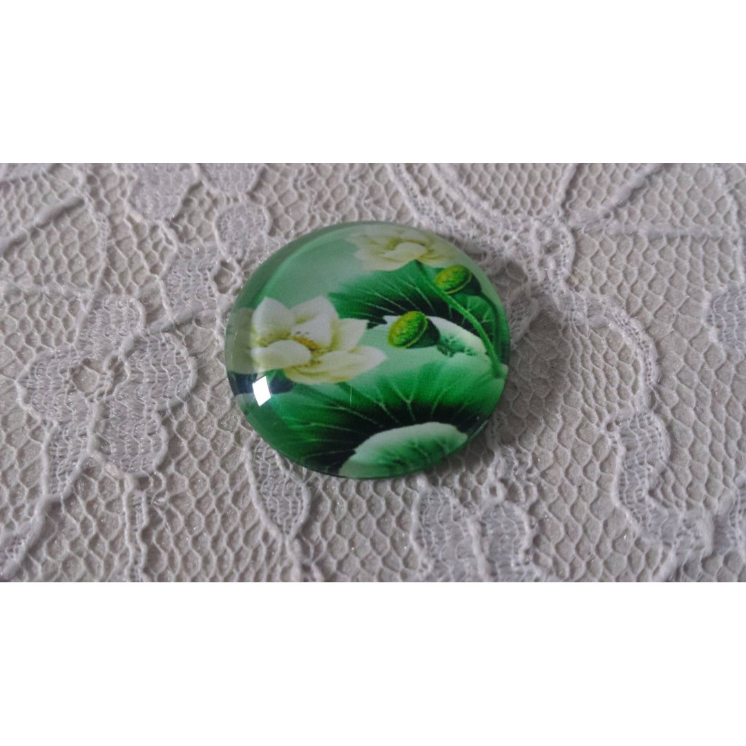 cabochão de vidro redondo 20mm flor 01-008 