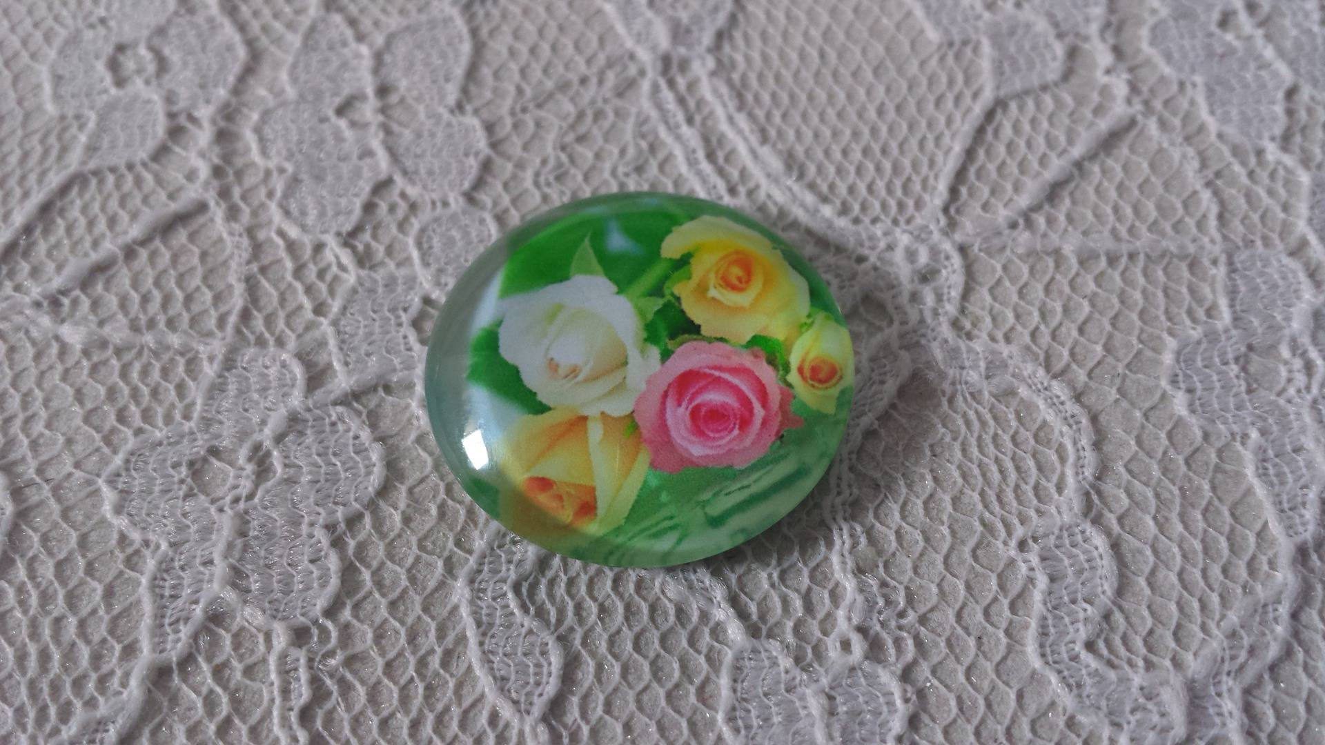 cabochão de vidro redondo 20mm flor 01-007 
