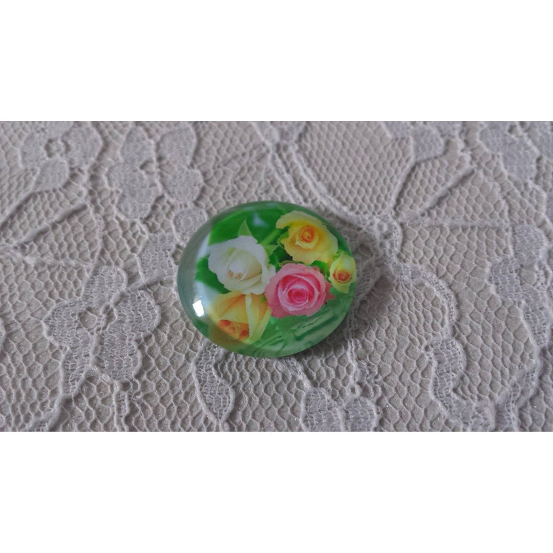 cabochão de vidro redondo 20mm flor 01-007 