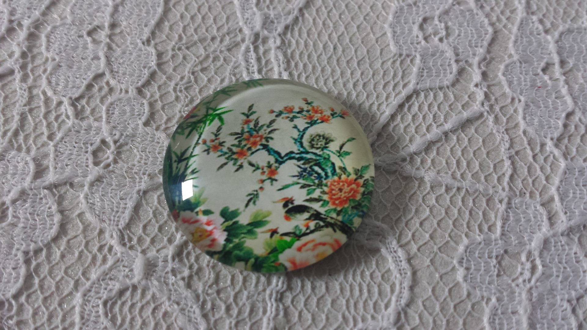 cabochão de vidro redondo 20mm flor 01-006 