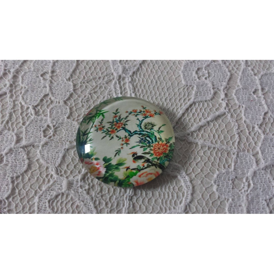 cabochão de vidro redondo 20mm flor 01-006 