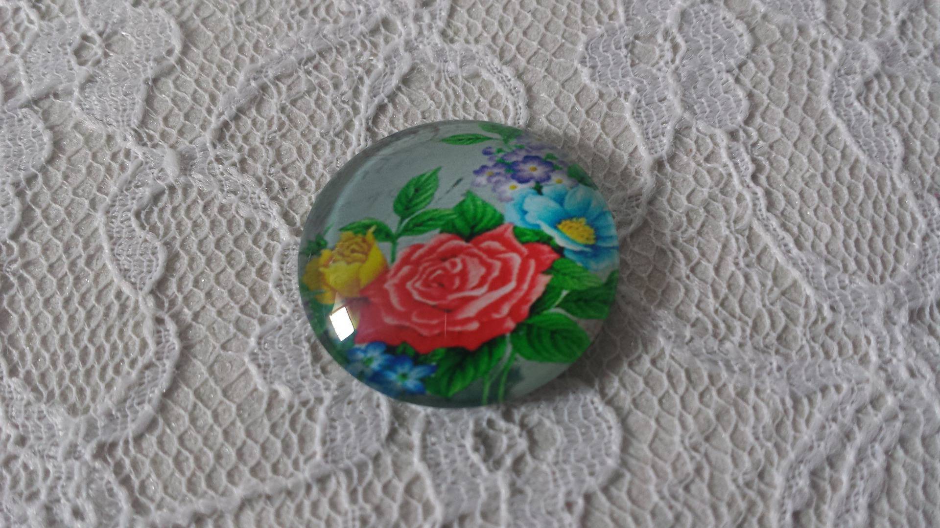 cabochão de vidro redondo 20mm flor 01-005 