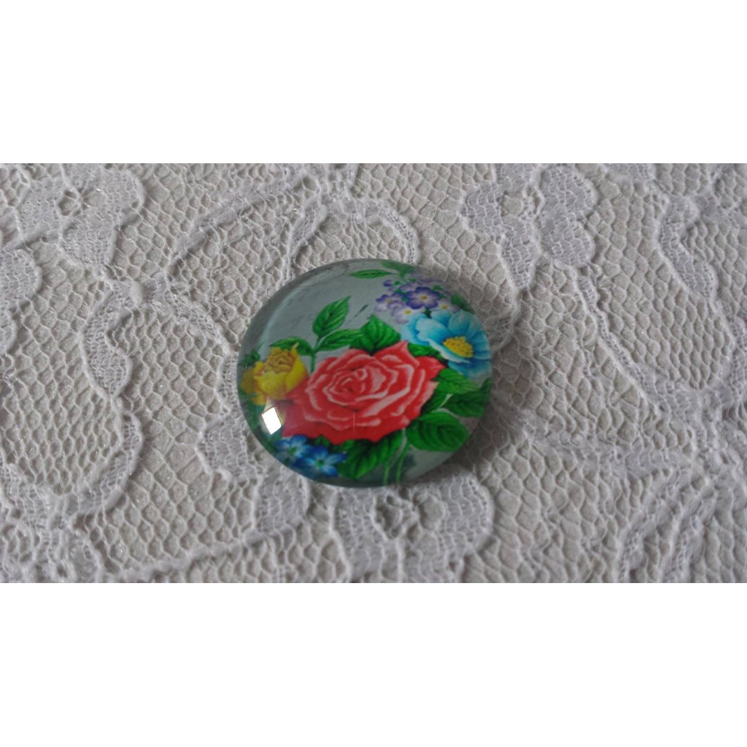 cabochão de vidro redondo 20mm flor 01-005 