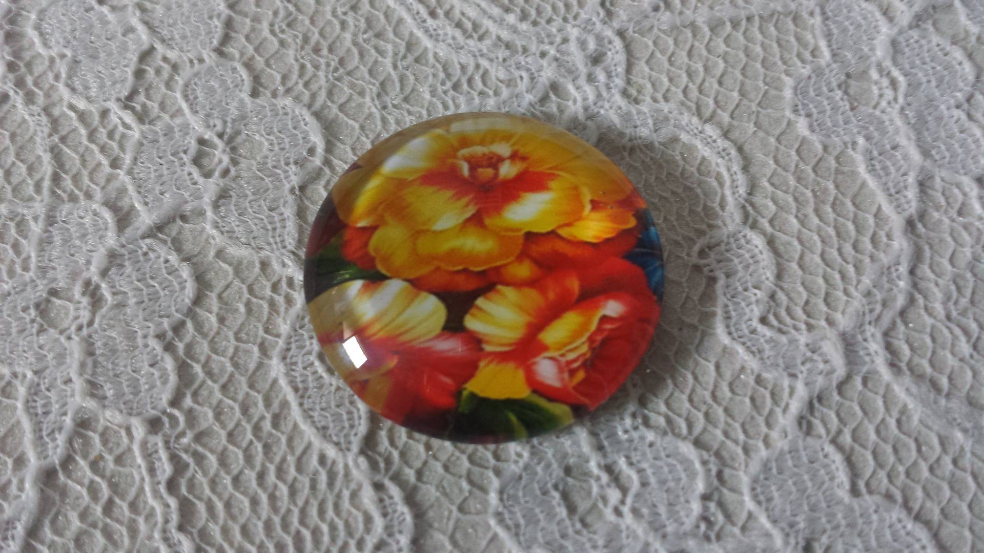 cabochão de vidro redondo 20mm flor 01-004 