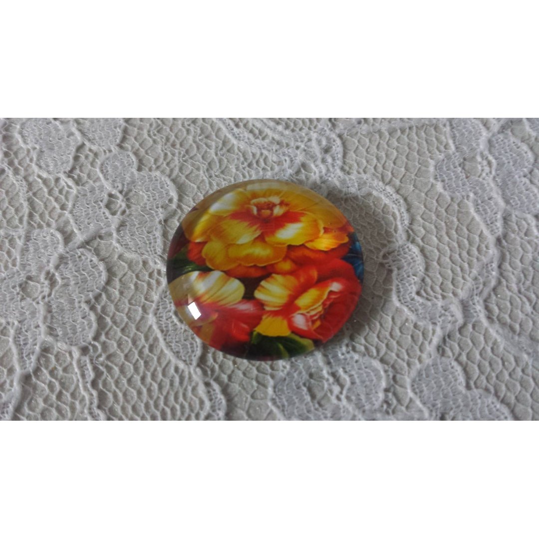 cabochão de vidro redondo 20mm flor 01-004 