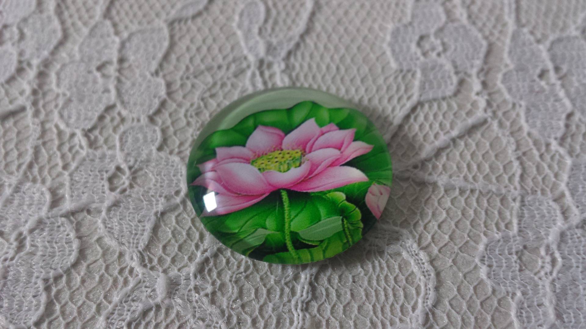 cabochão de vidro redondo 20mm flor 01-003 