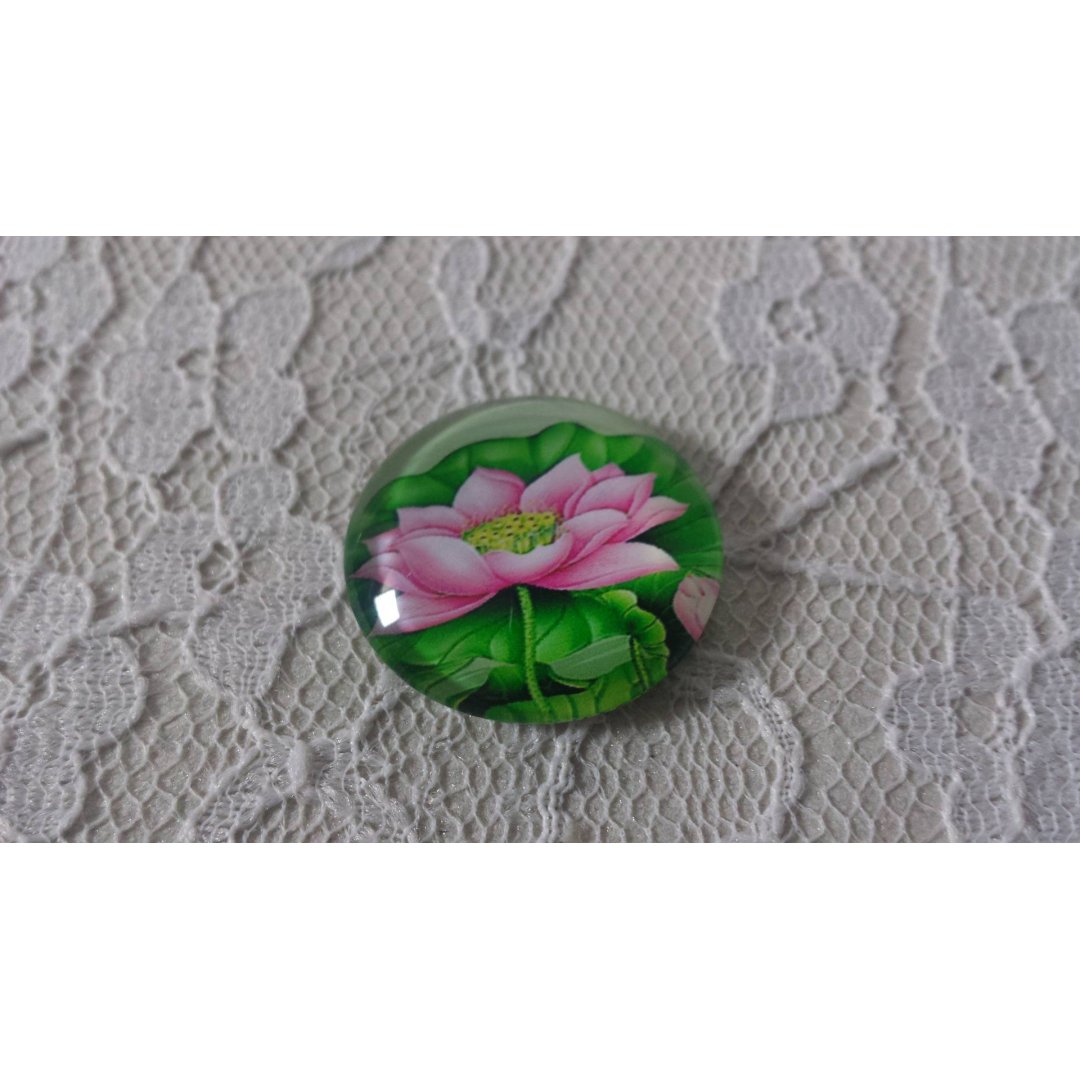 cabochão de vidro redondo 20mm flor 01-003 