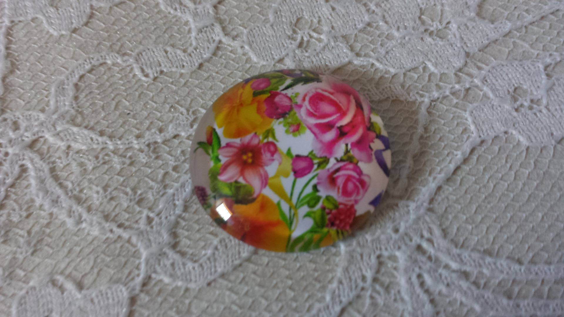 cabochão de vidro redondo 25mm flor 01-046 