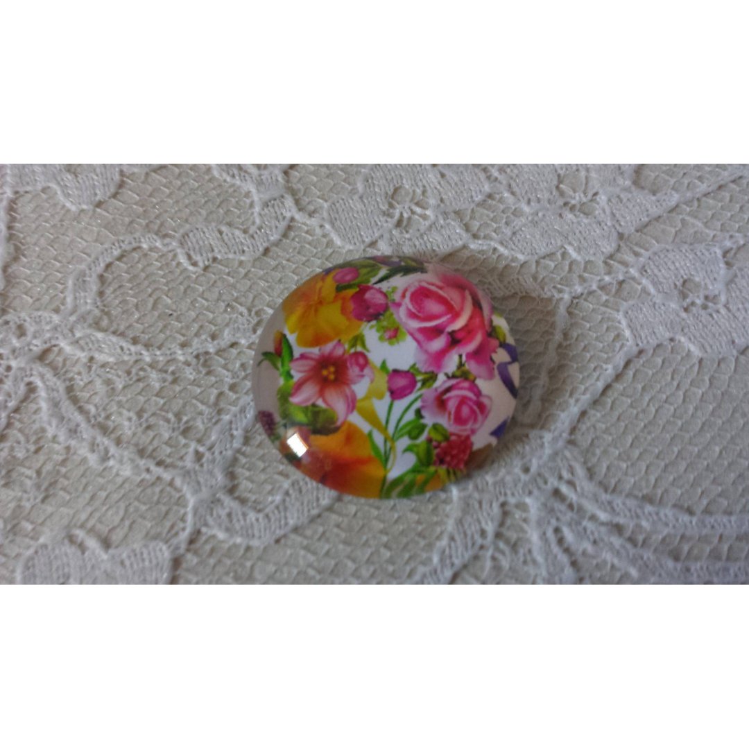 cabochão de vidro redondo 25mm flor 01-046 
