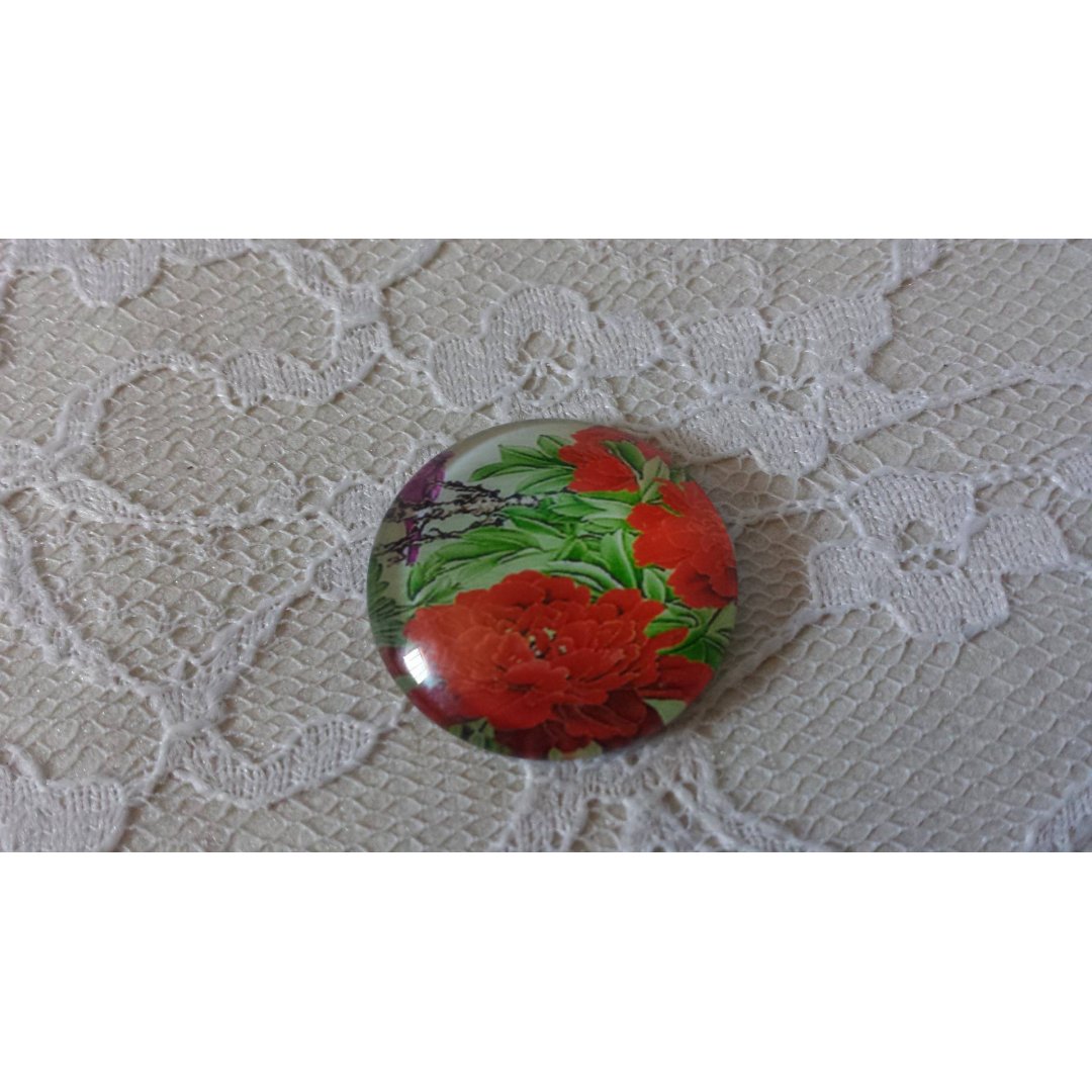 cabochão de vidro redondo 25mm flor 01-045 