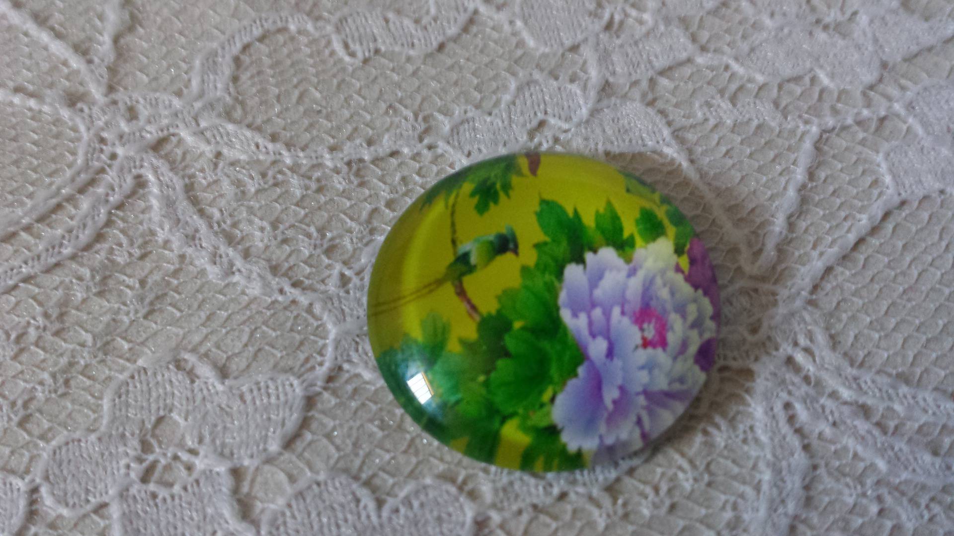 cabochão de vidro redondo 25mm flor 01-044 