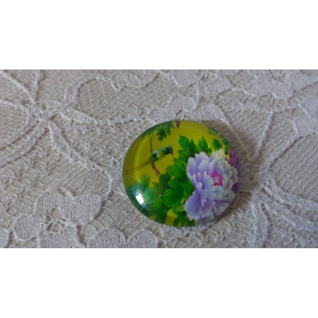 cabochão de vidro redondo 25mm flor 01-044 