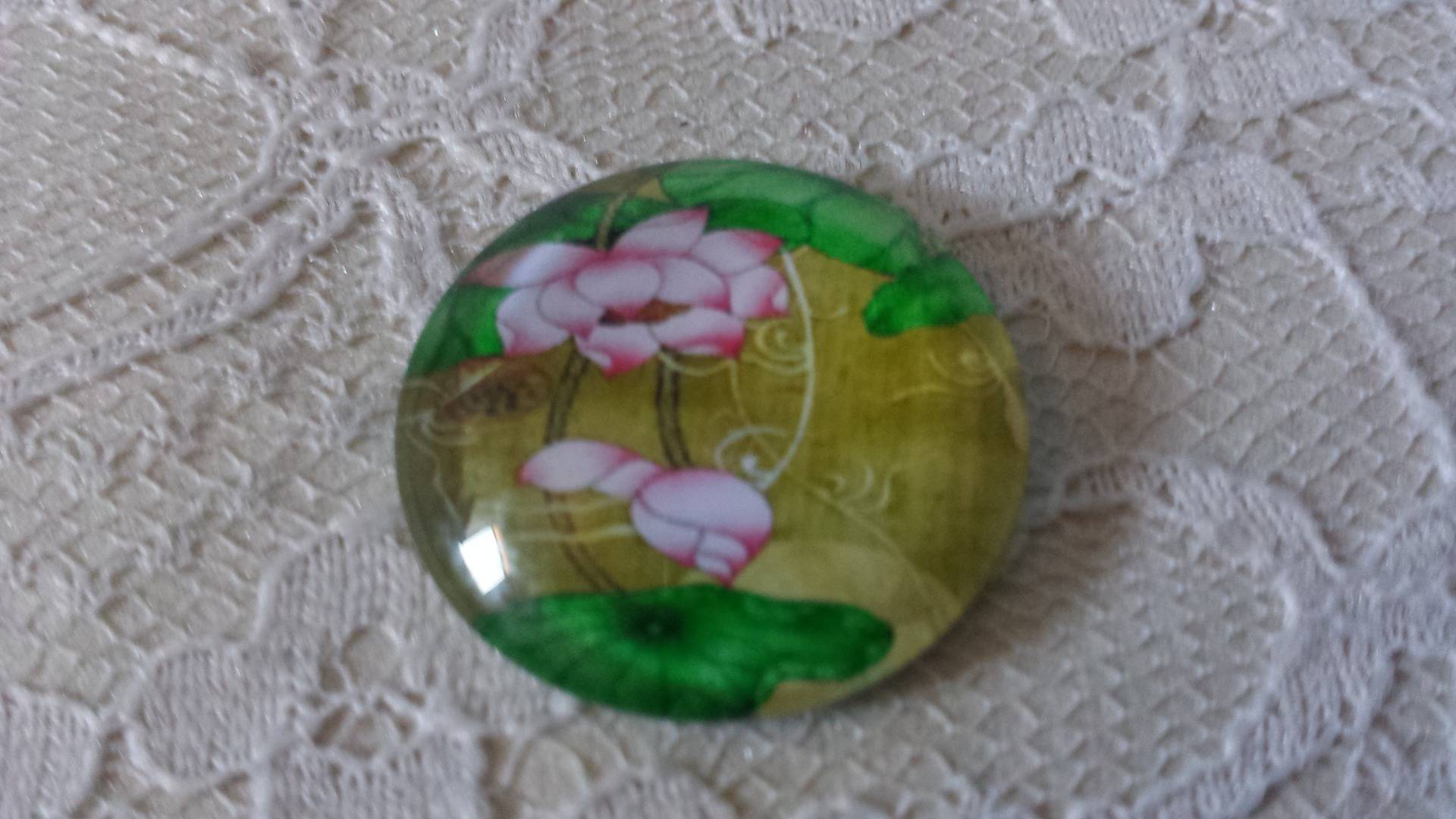 cabochão de vidro redondo 25mm flor 01-043 