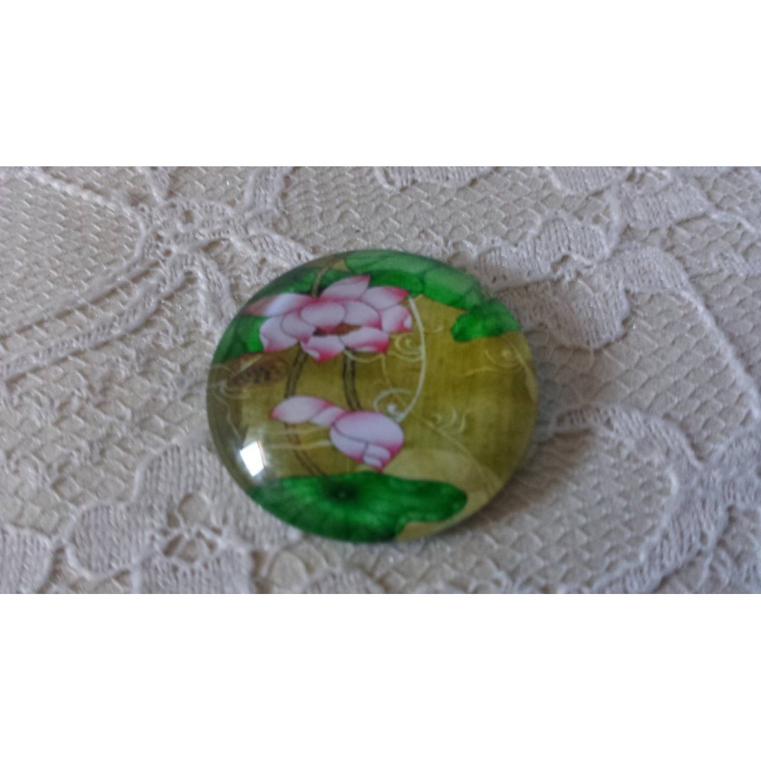 cabochão de vidro redondo 25mm flor 01-043 