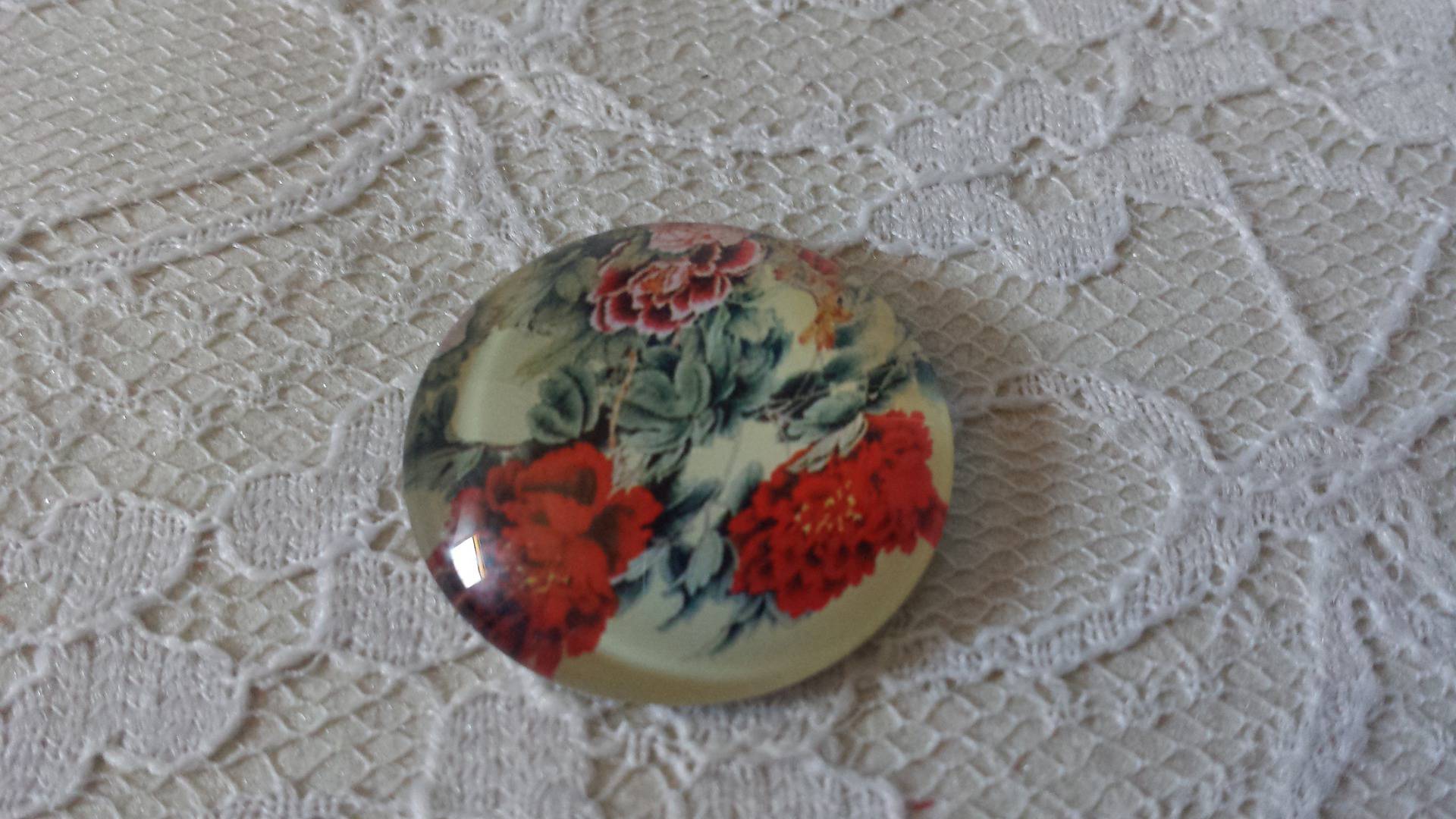 cabochão de vidro redondo 25mm flor 01-042 