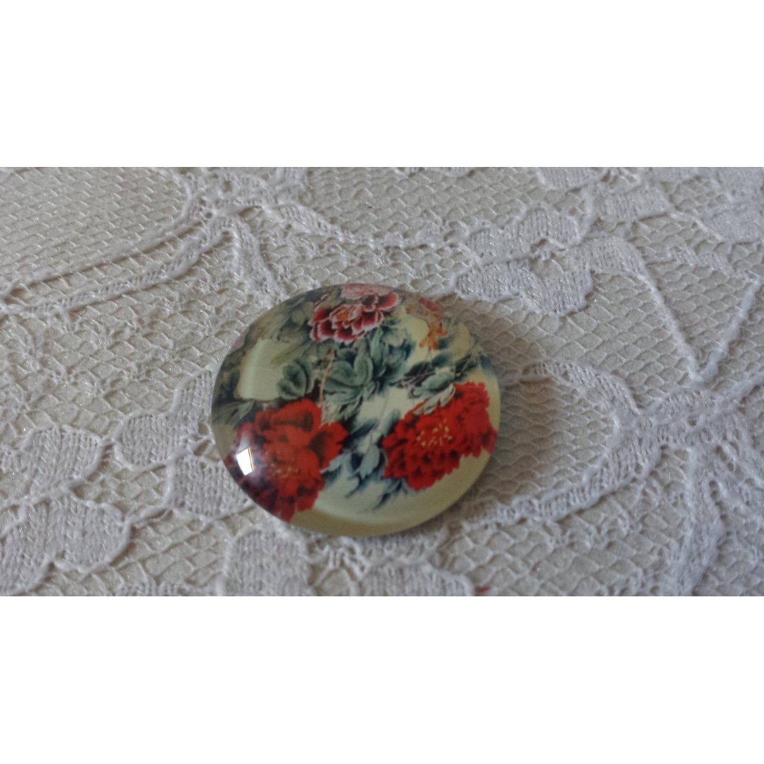 cabochão de vidro redondo 25mm flor 01-042 