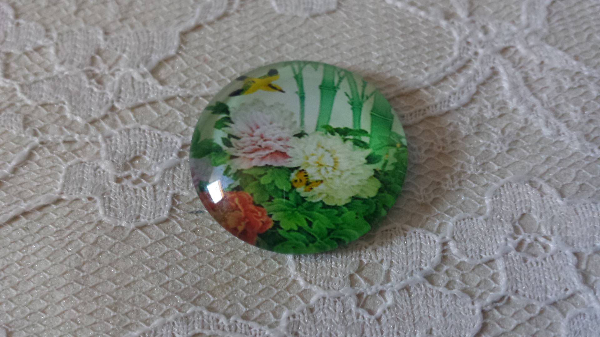 cabochão de vidro redondo 25mm flor 01-041 
