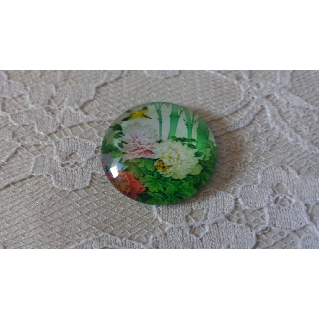 cabochão de vidro redondo 25mm flor 01-041 