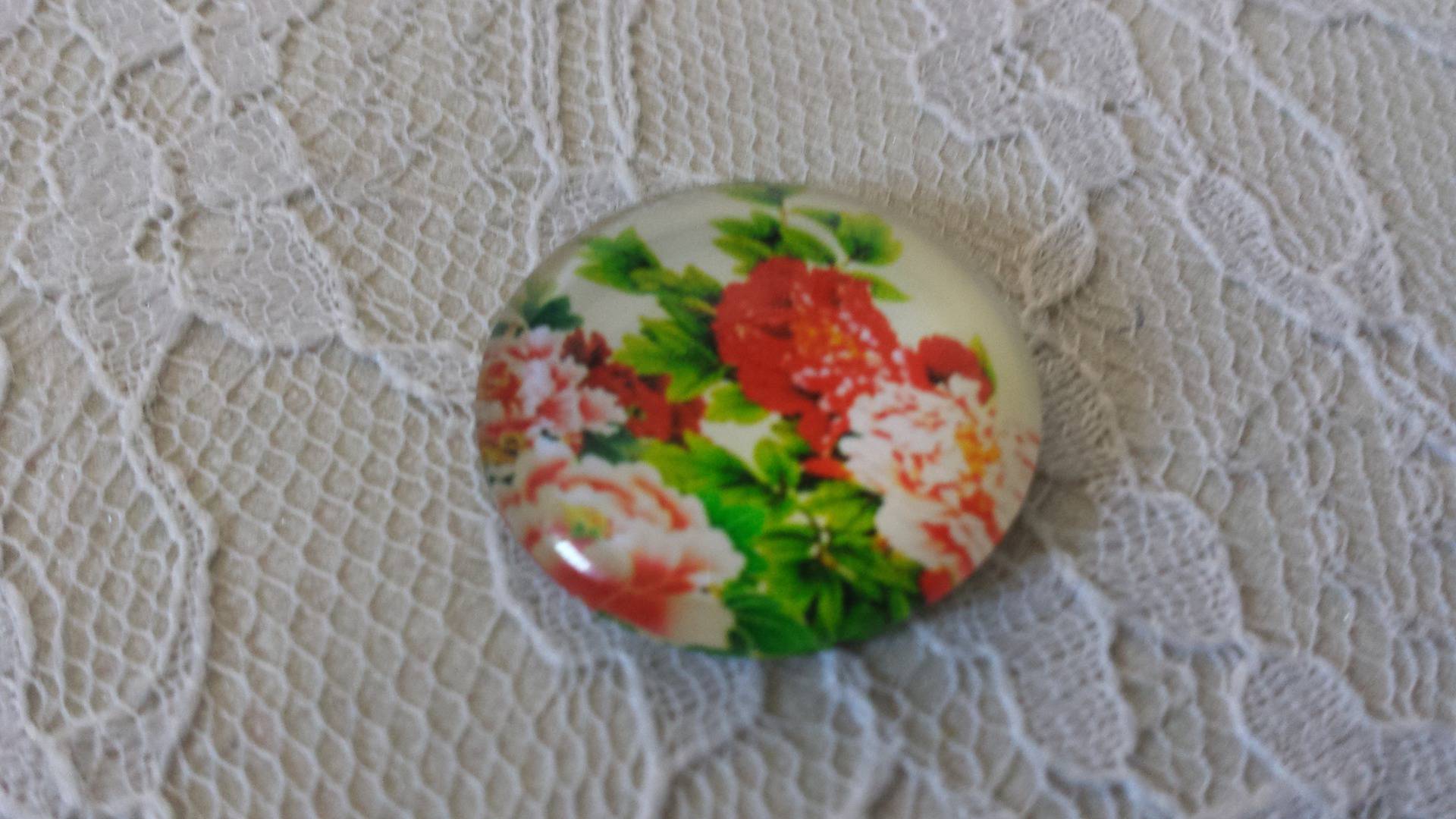 cabochão de vidro redondo 25mm flor 01-040 