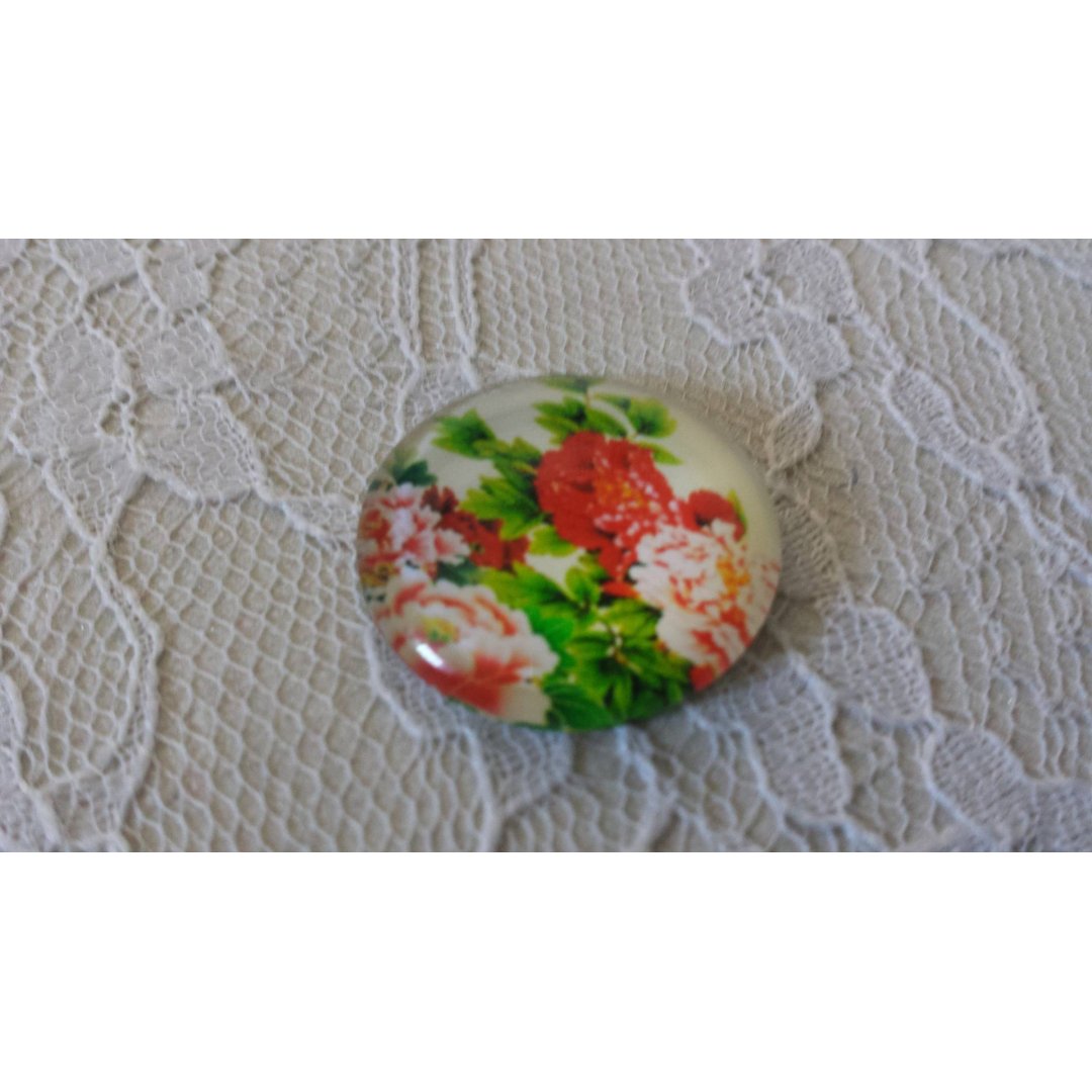 cabochão de vidro redondo 25mm flor 01-040 