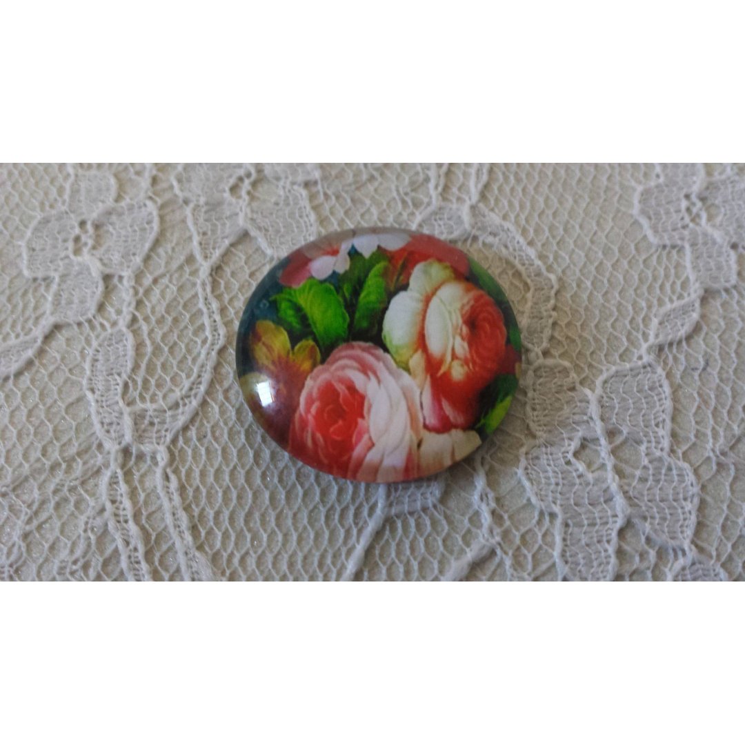 cabochão de vidro redondo 25mm flor 01-039 