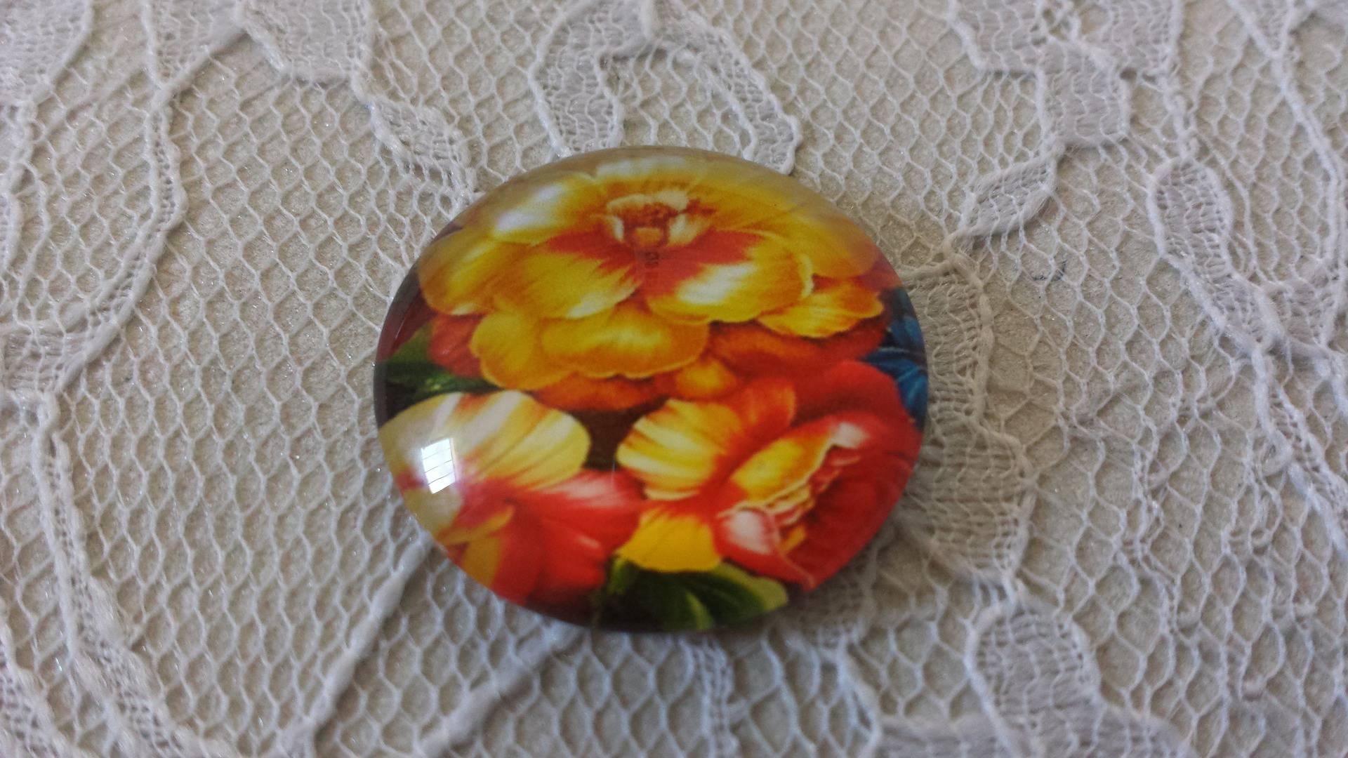 cabochão de vidro redondo 25mm flor 01-038 