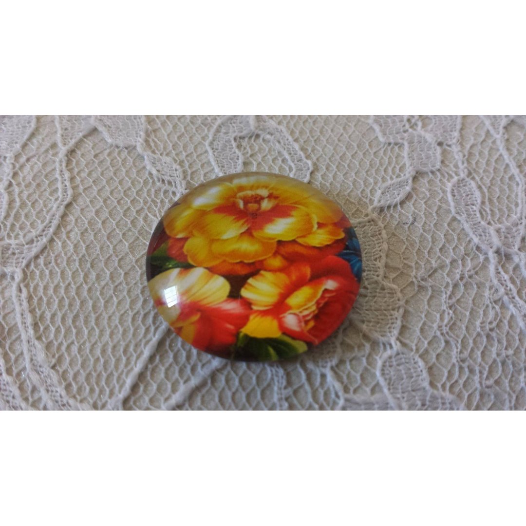 cabochão de vidro redondo 25mm flor 01-038 