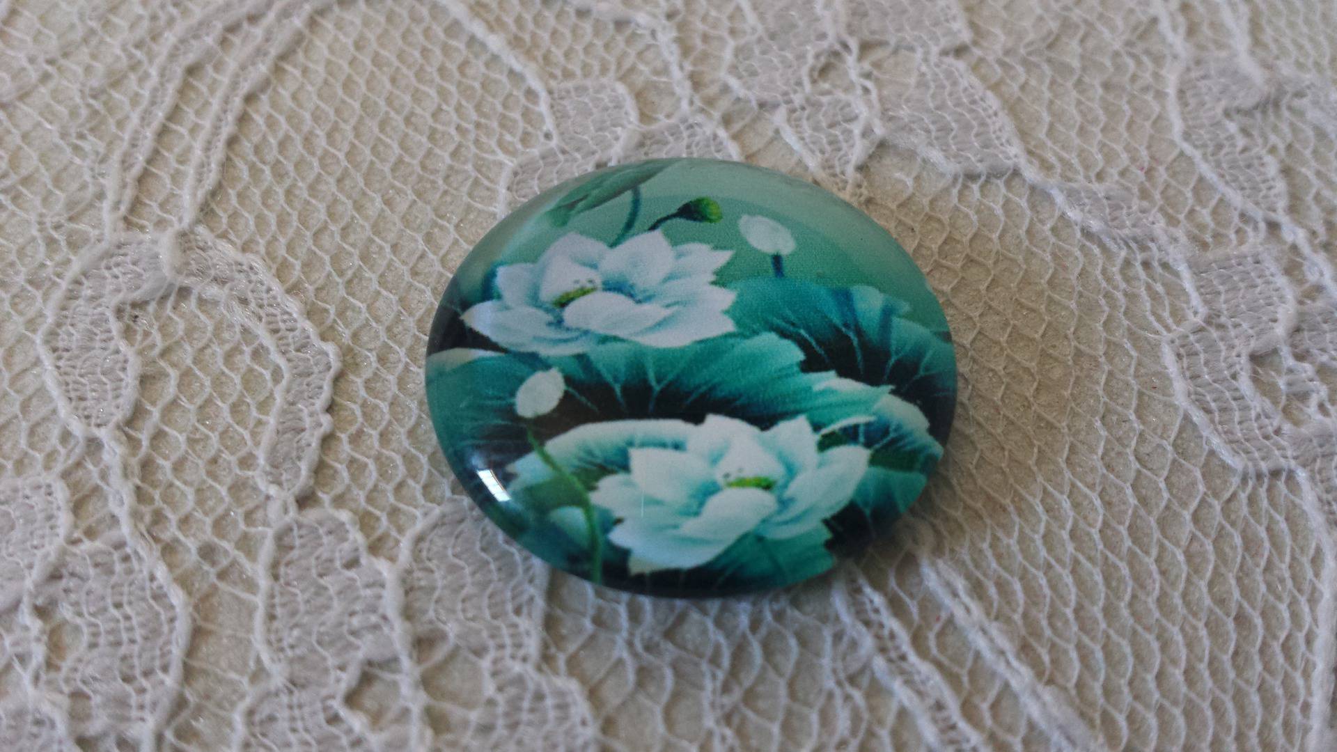 cabochão de vidro redondo 25mm flor 01-036 