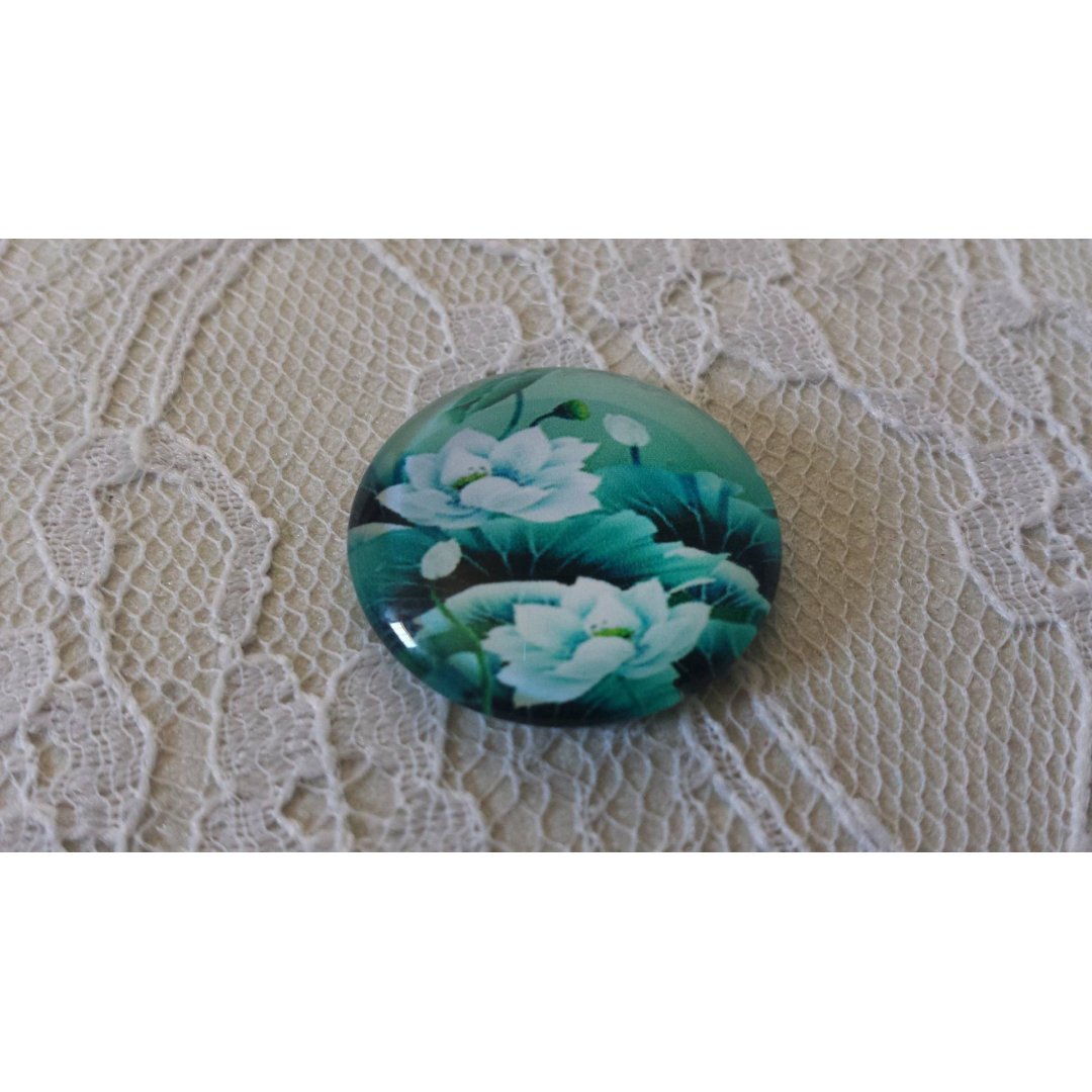 cabochão de vidro redondo 25mm flor 01-036 