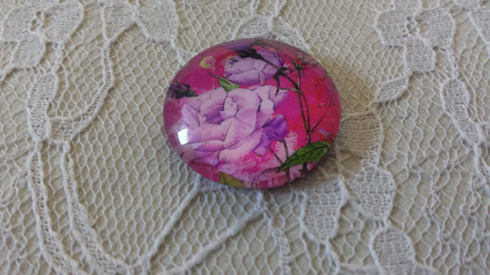 cabochão de vidro redondo 25mm flor 01-034 