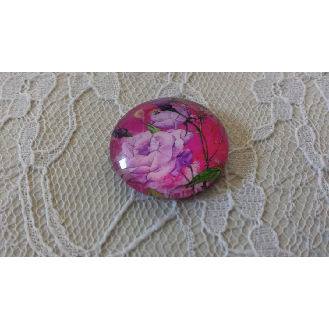 cabochão de vidro redondo 25mm flor 01-034 