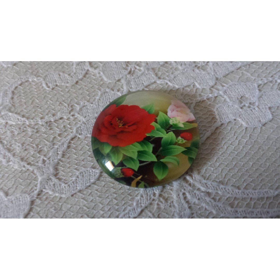 cabochão de vidro redondo 25mm flor 01-033 