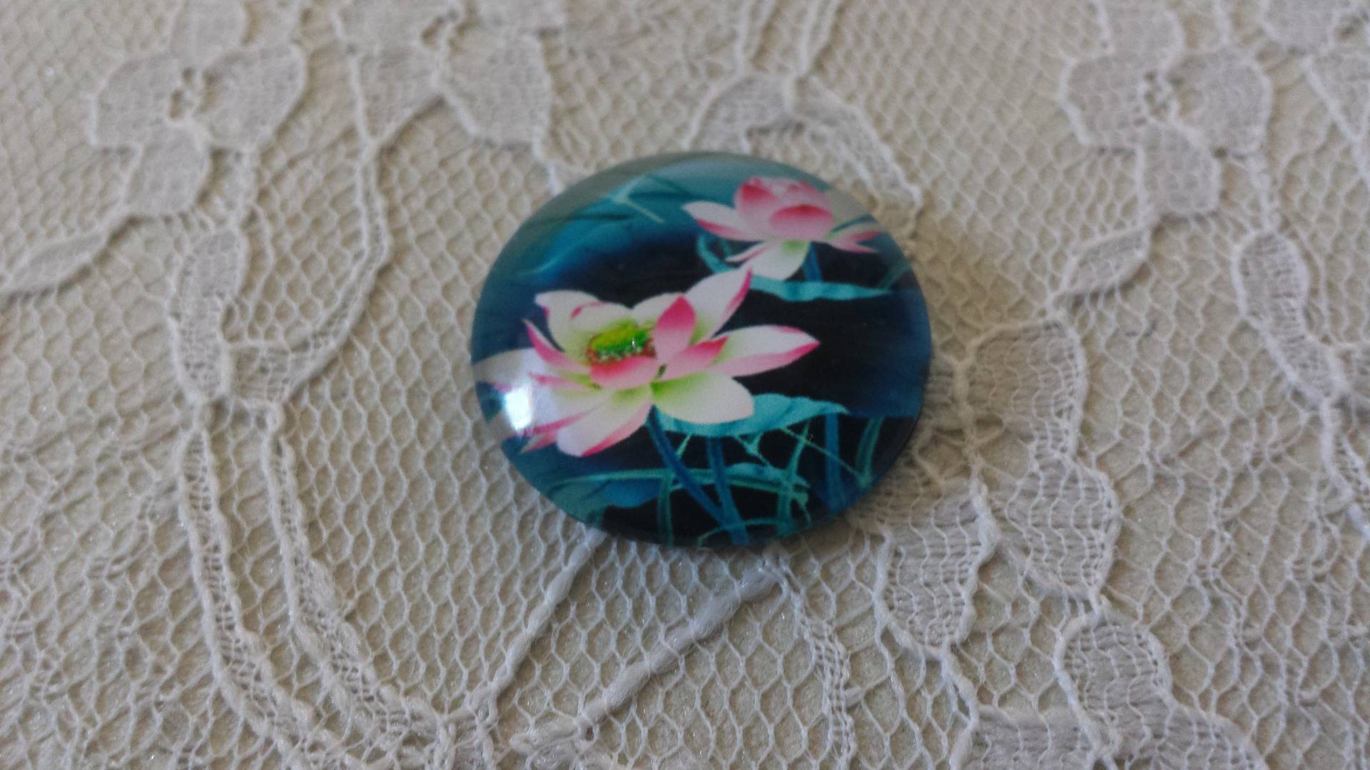 cabochão de vidro redondo 25mm flor 01-032 