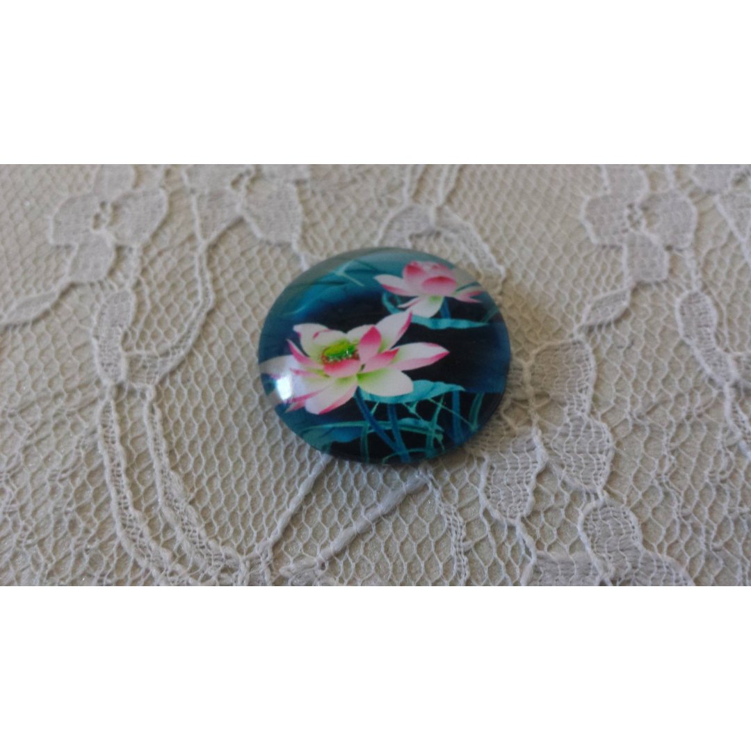 cabochão de vidro redondo 25mm flor 01-032 