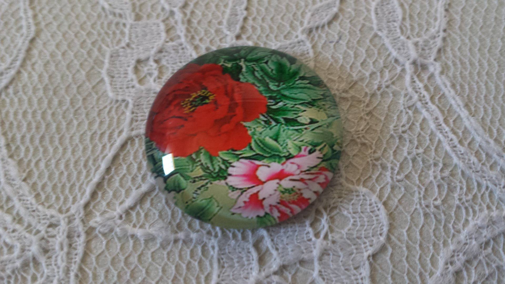 cabochão de vidro redondo 25mm flor 01-029 