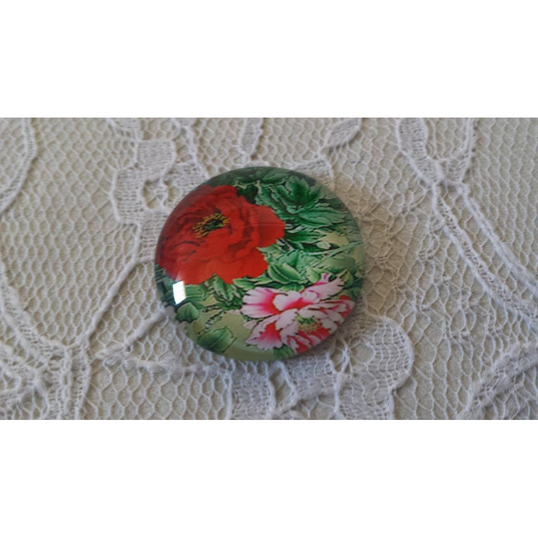 cabochão de vidro redondo 25mm flor 01-029 