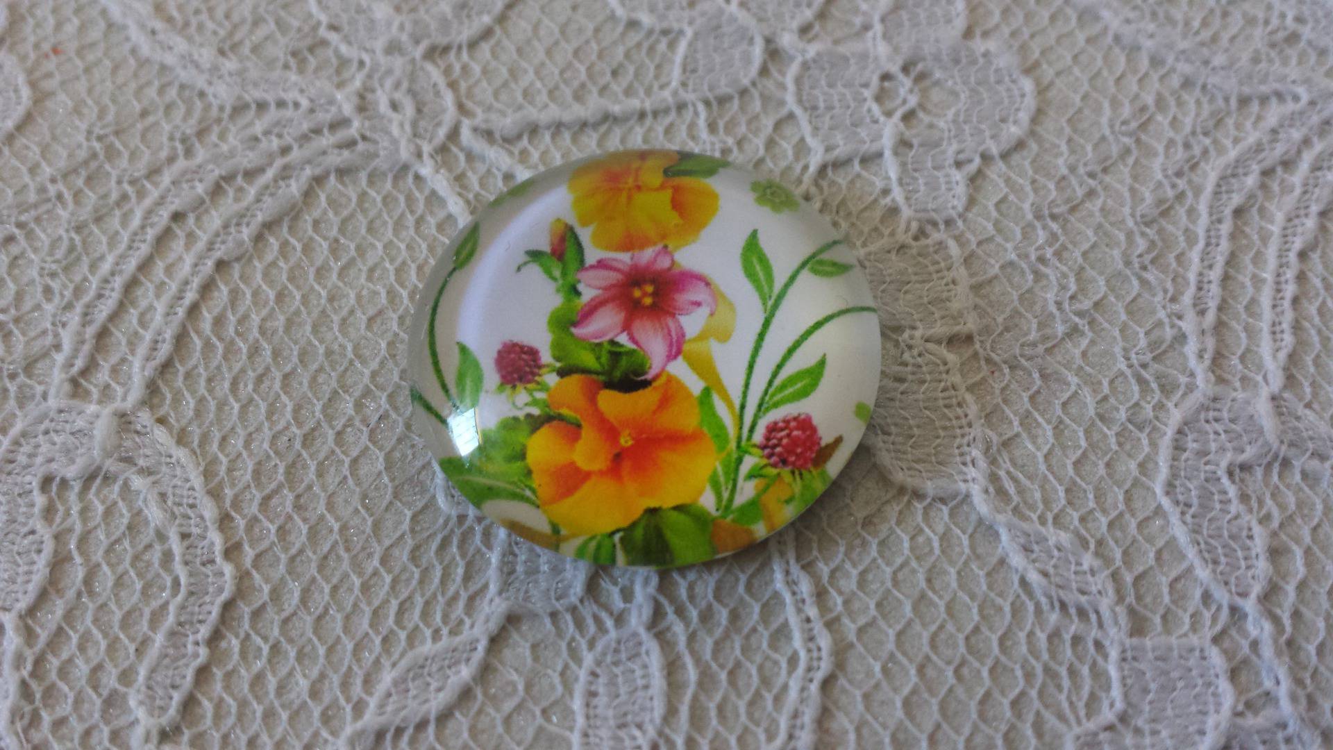 cabochão de vidro redondo 25mm flor 01-028 