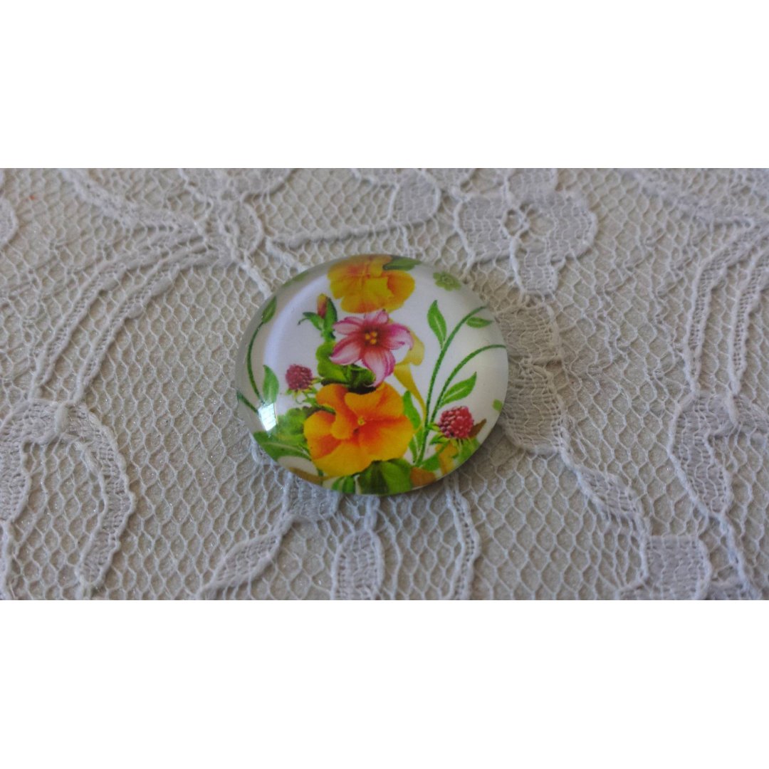 cabochão de vidro redondo 25mm flor 01-028 