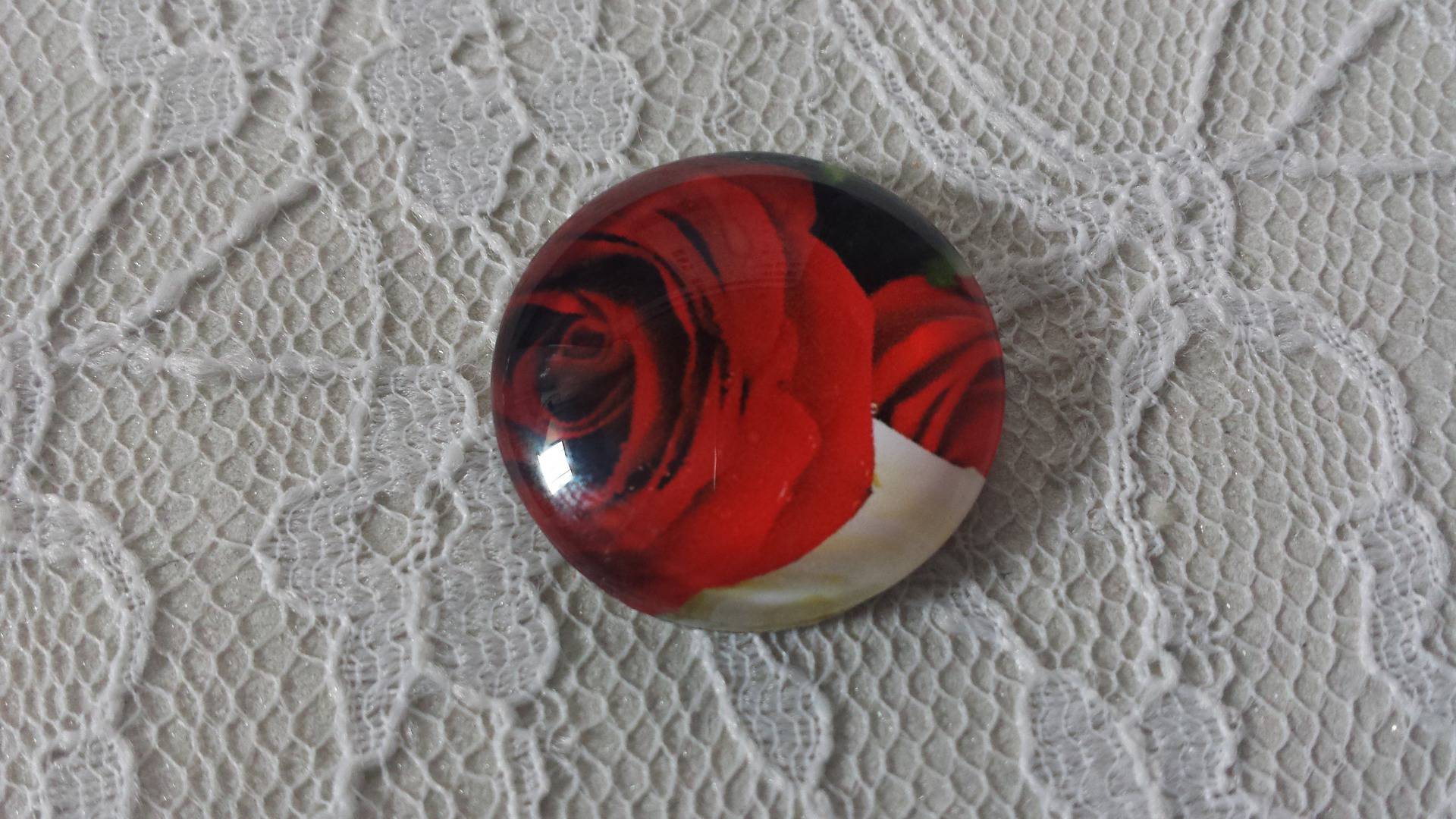 cabochão de vidro redondo 25mm flor 01-027 