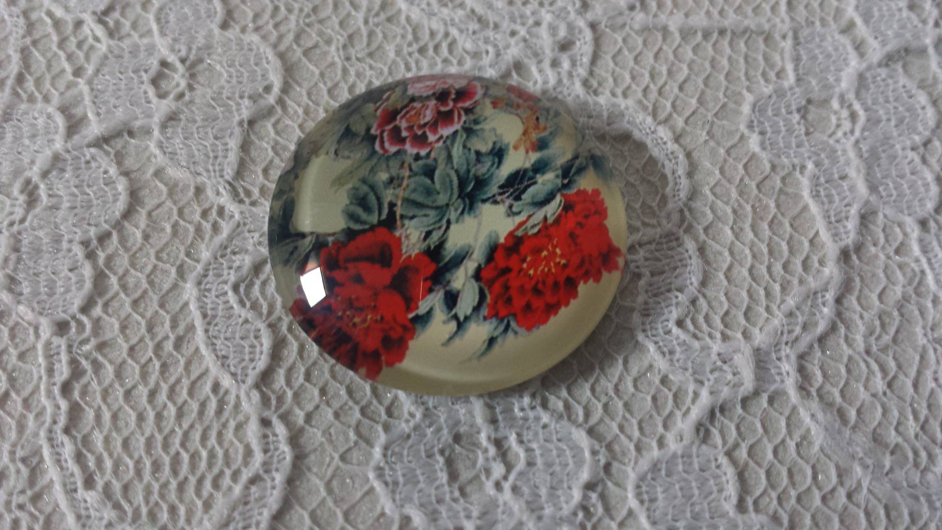 cabochão de vidro redondo 25mm flor 01-026 