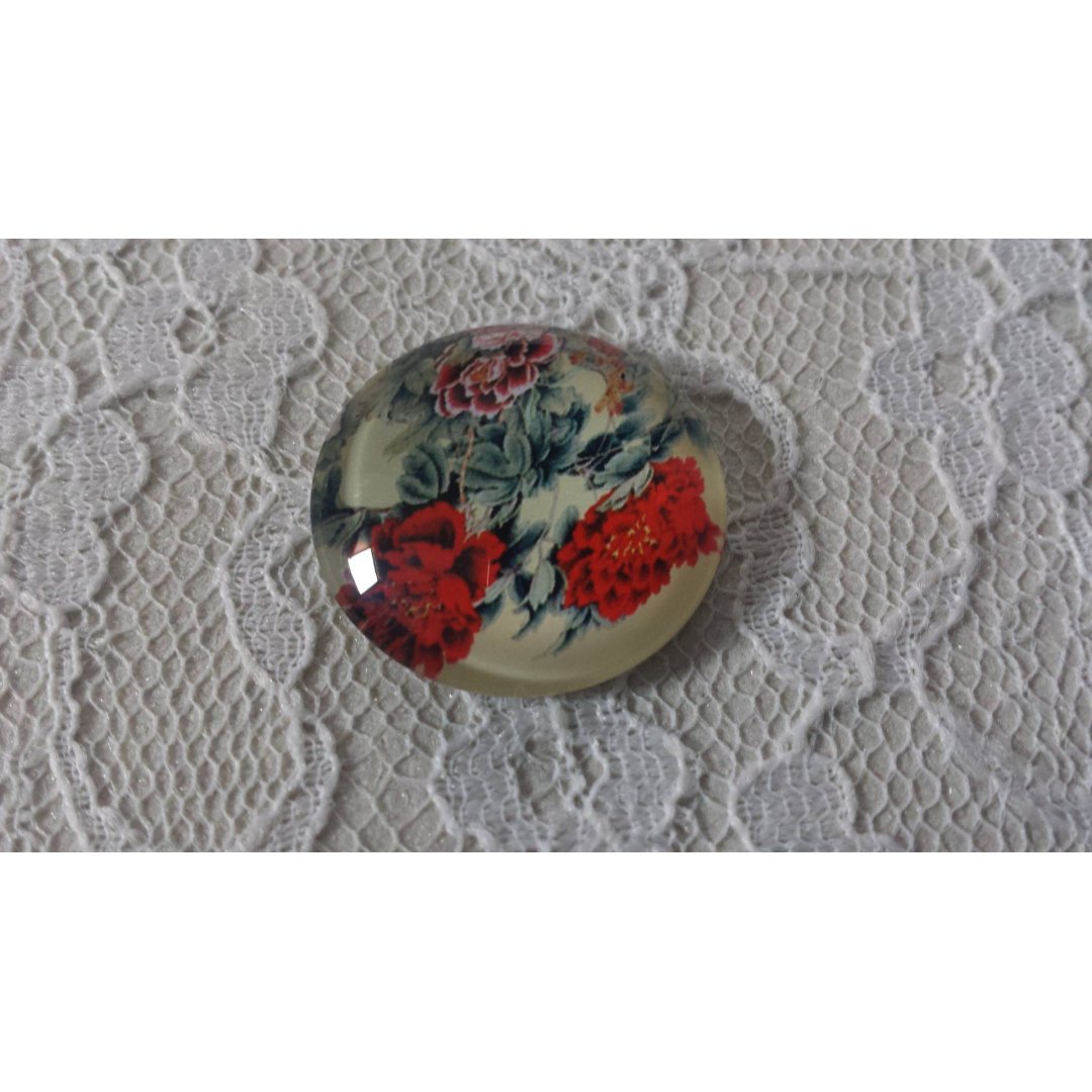 cabochão de vidro redondo 25mm flor 01-026 
