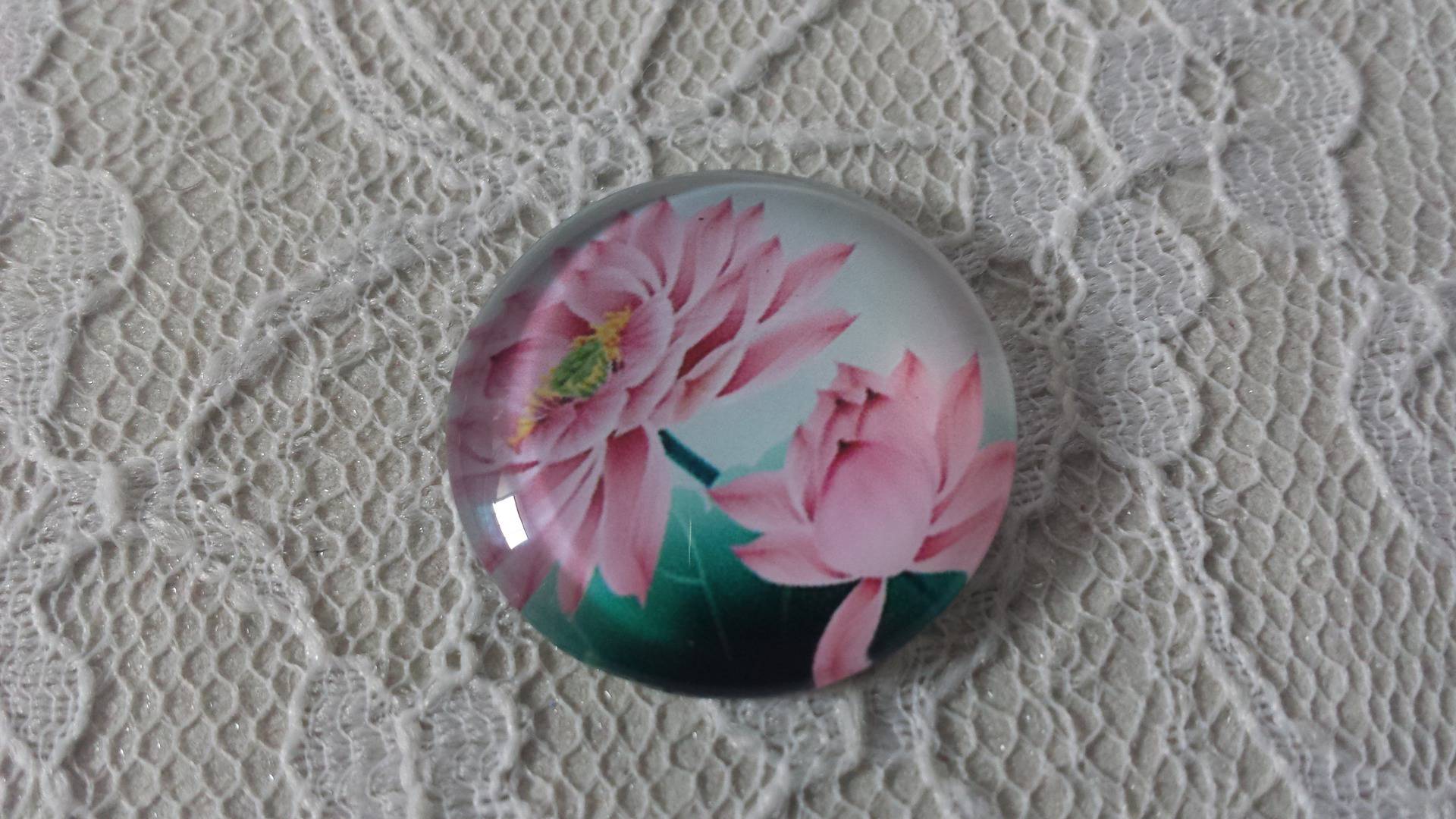 cabochão de vidro redondo 25mm flor 01-025 