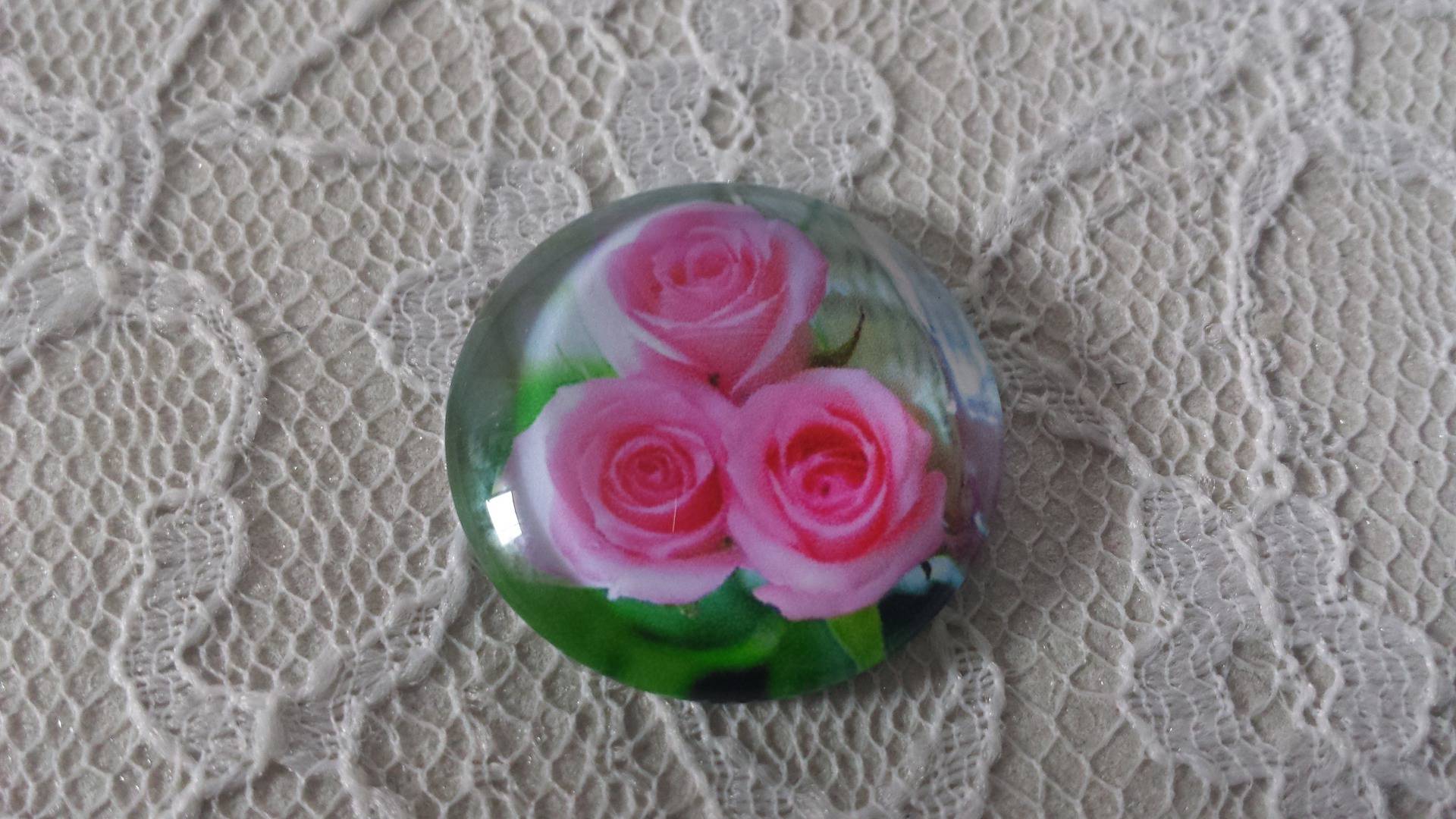 cabochão de vidro redondo 25mm flor 01-024 