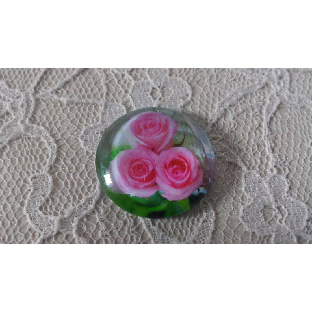 cabochão de vidro redondo 25mm flor 01-024 