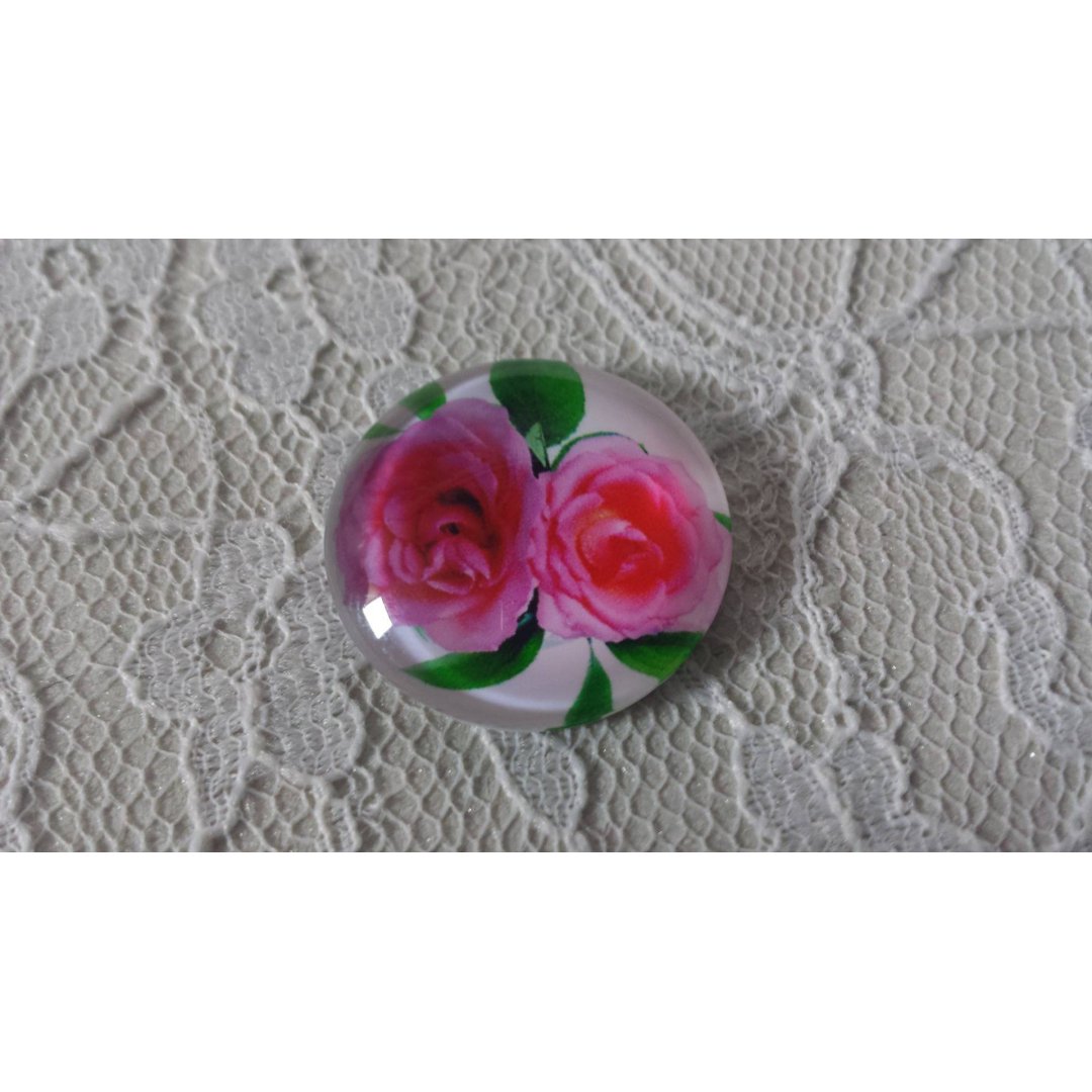 cabochão de vidro redondo 25mm flor 01-023 
