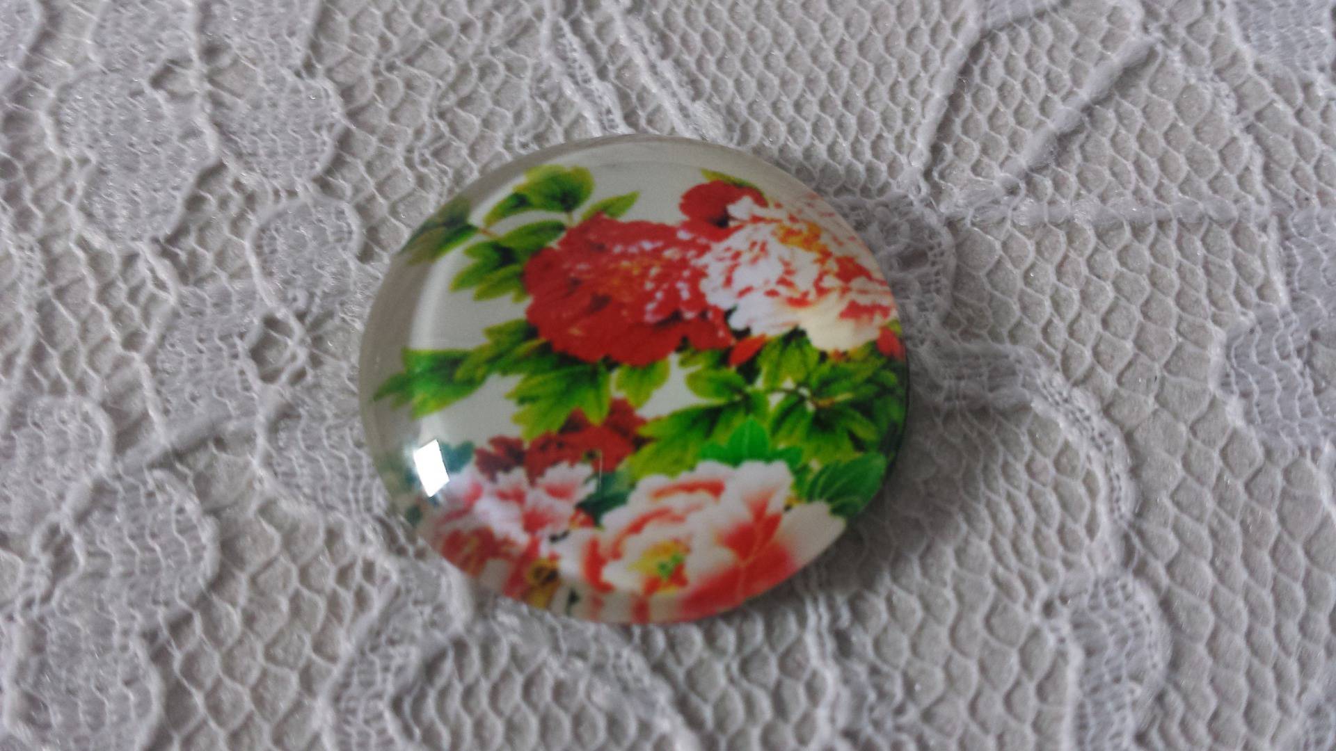 cabochão de vidro redondo 25mm flor 01-021 