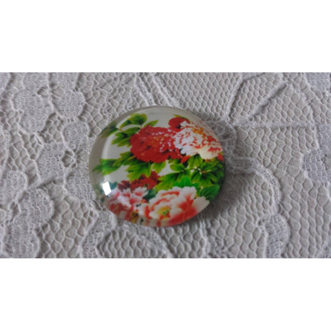 cabochão de vidro redondo 25mm flor 01-021 